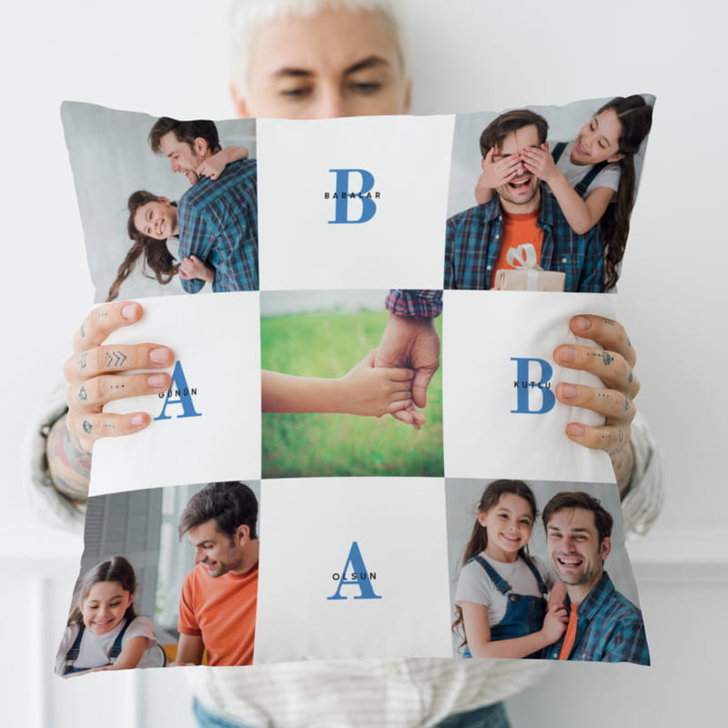 Baba Tasarımlı Fotoğraf Baskılı Dekoratif Kırlent Yastık