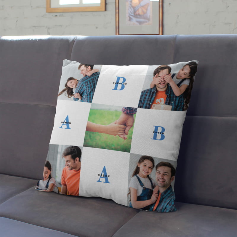 Baba Tasarımlı Fotoğraf Baskılı Dekoratif Kırlent Yastık