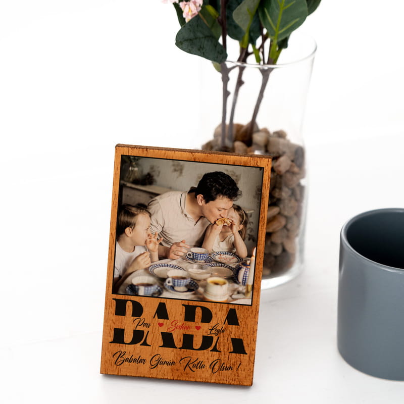Baba Tasarımlı İsim ve Fotoğraf Baskılı Masif Çerçeve