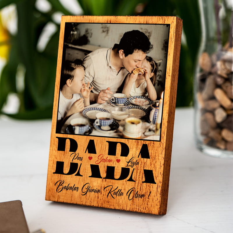 Baba Tasarımlı İsim ve Fotoğraf Baskılı Masif Çerçeve