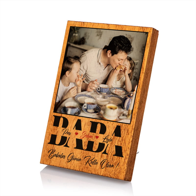Baba Tasarımlı İsim ve Fotoğraf Baskılı Masif Çerçeve
