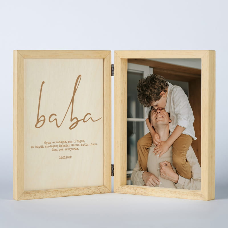 Babaya Hediye Fotoğraf ve Mesaj Baskılı Ahşap Kapaklı Çerçeve