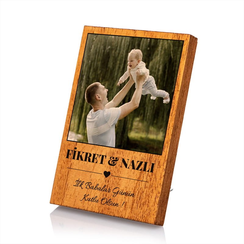 Babaya Hediye Fotoğraf ve Mesaj Baskılı Ahşap Masa Çerçevesi