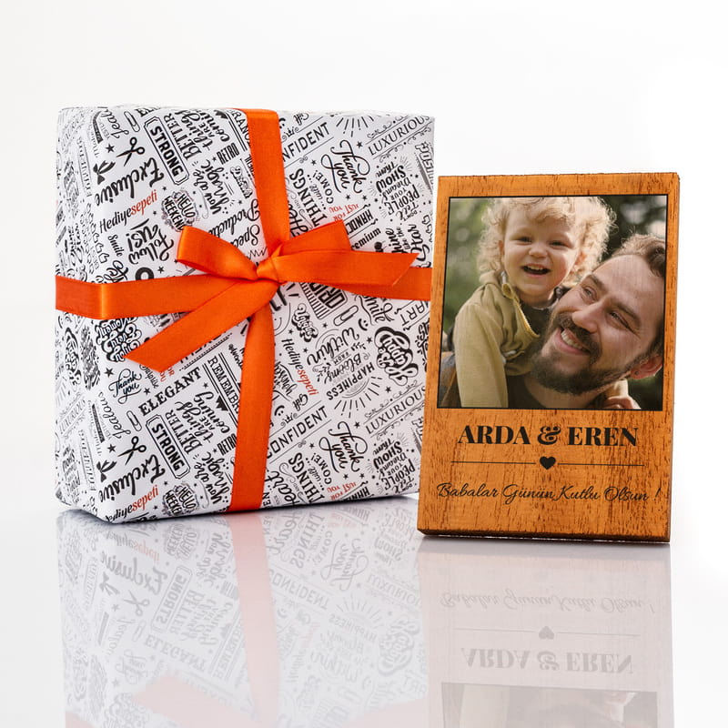 Babaya Hediye Fotoğraf ve Mesaj Baskılı Ahşap Masa Çerçevesi