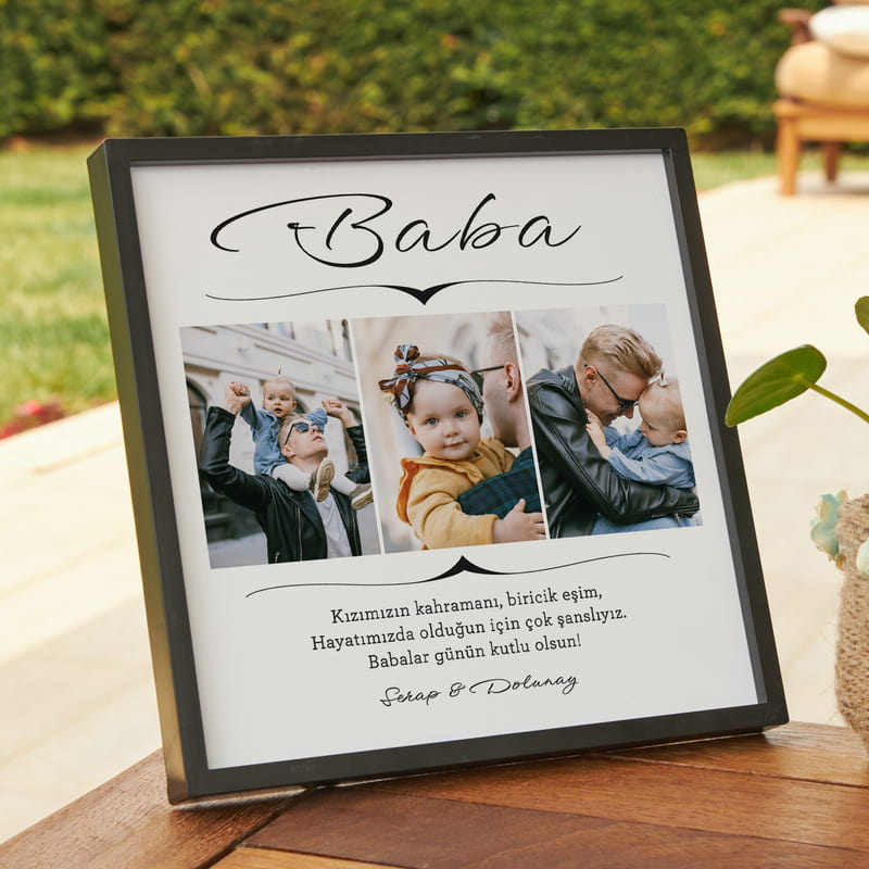Babaya Hediye Fotoğraf ve Mesaj Baskılı Yapışan Derin Çerçeve