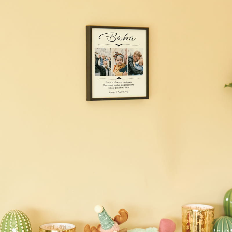 Babaya Hediye Fotoğraf ve Mesaj Baskılı Yapışan Derin Çerçeve