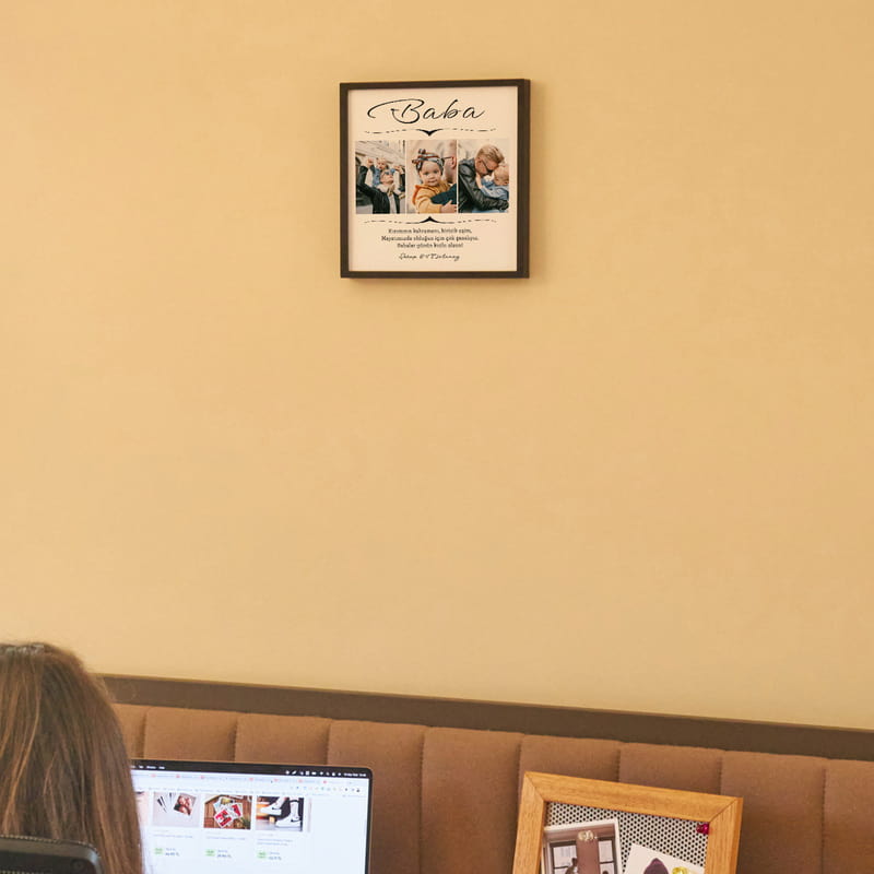 Babaya Hediye Fotoğraf ve Mesaj Baskılı Yapışan Derin Çerçeve