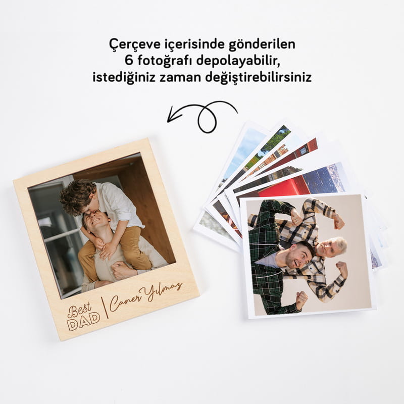 Babaya Hediye Pola Kart Fotoğraflı Ahşap Çerçeve