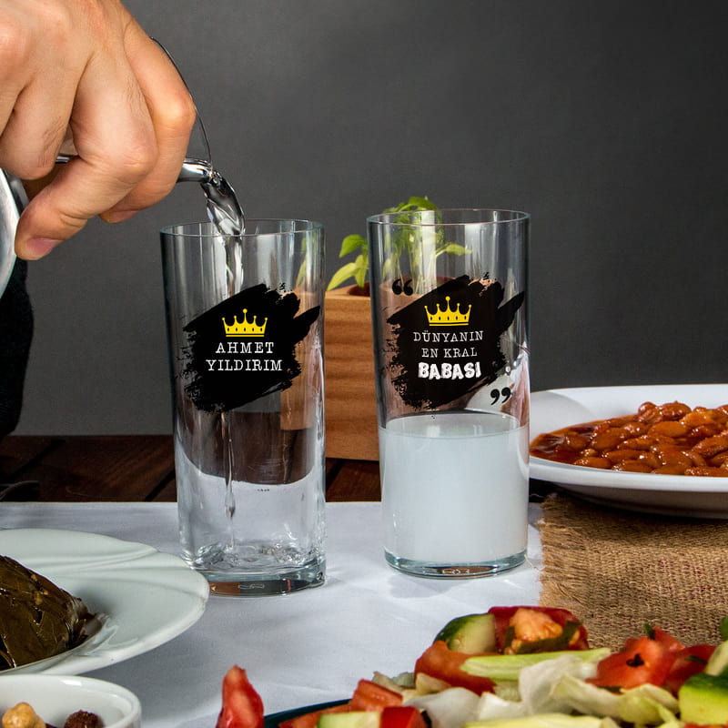 Babaya Kral Tacı Tasarımlı İsme Özel 2li Rakı Kadehi Seti