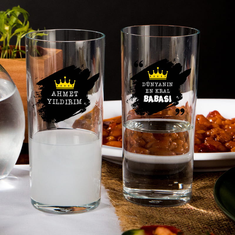 Babaya Kral Tacı Tasarımlı İsme Özel 2li Rakı Kadehi Seti