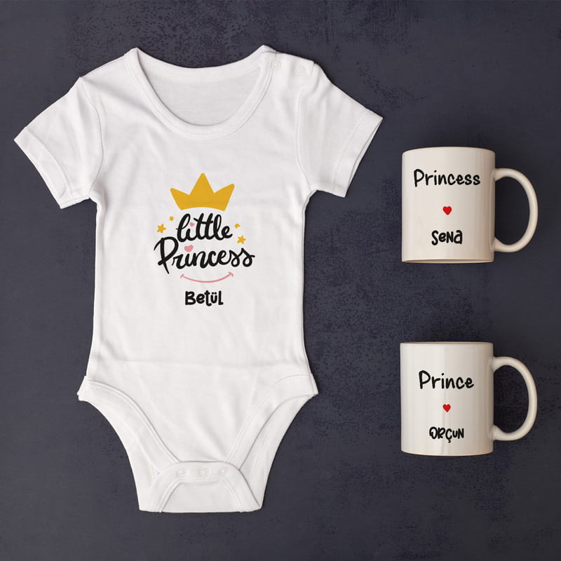 Bebek Body 2li Kupa Bardak Prens ve Prenses Hediye Kutusu