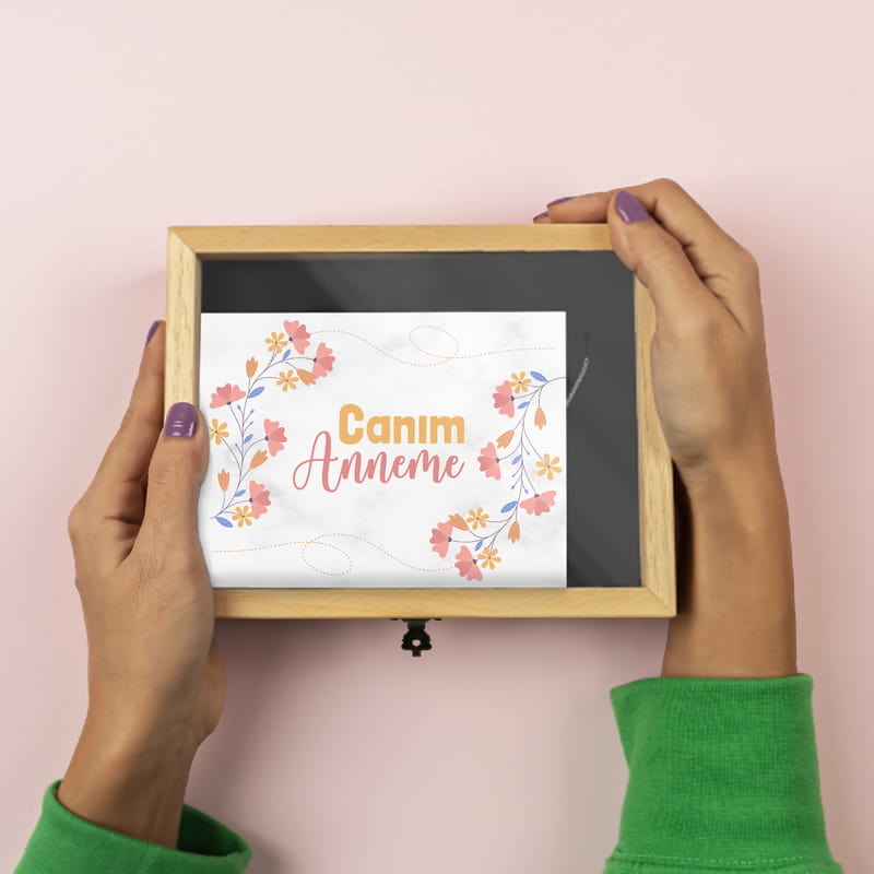 Canım Anneme Mesajlı Anneler Günü Kolyesi - Gerçek İnci Kolye Ahşap Hediye Kutusu