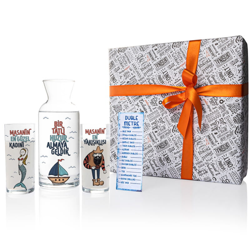 Çiftlere Hediye Esprili 2li Rakı Kadehi Karaf Seti