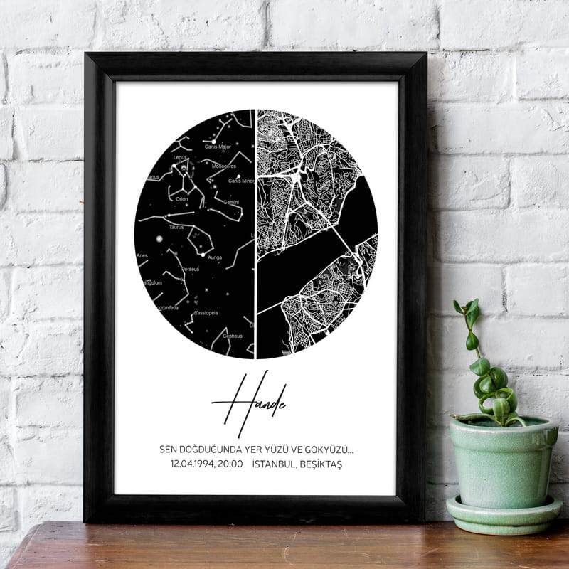 Doğum Günü Hediyesi Gökyüzü ve Konum Tasarımlı Hediye Çerçeve