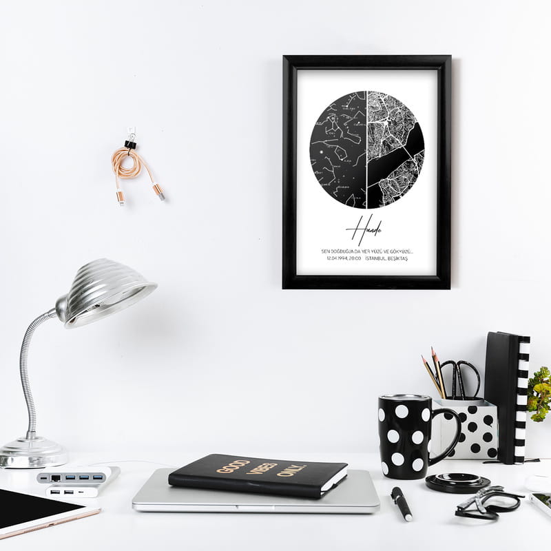 Doğum Günü Hediyesi Gökyüzü ve Konum Tasarımlı Hediye Çerçeve