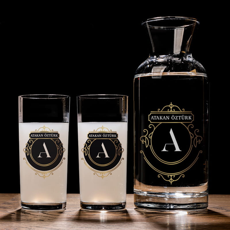 Erkek Arkadaşa Hediye İsim Yazılı 2li Rakı Kadehi Karaf Seti