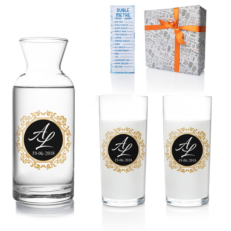 Eşe Hediye Harf Yazılı 2li Rakı Kadehi Karaf Seti