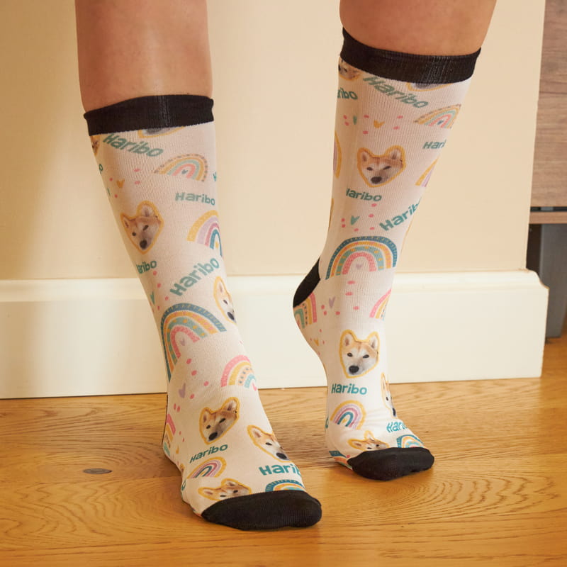 Evcil Hayvan Fotoğraf ve İsim Baskılı Rainbow Çorap