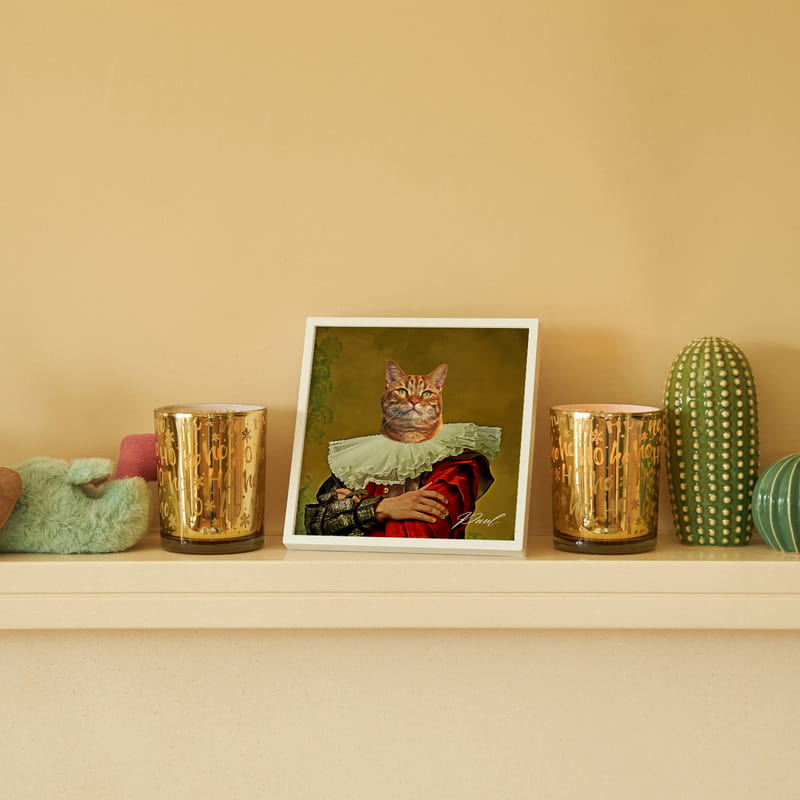 Evcil Hayvan Yağlı Boya Tasarımlı Kare Beyaz Fotoğraf Çerçevesi