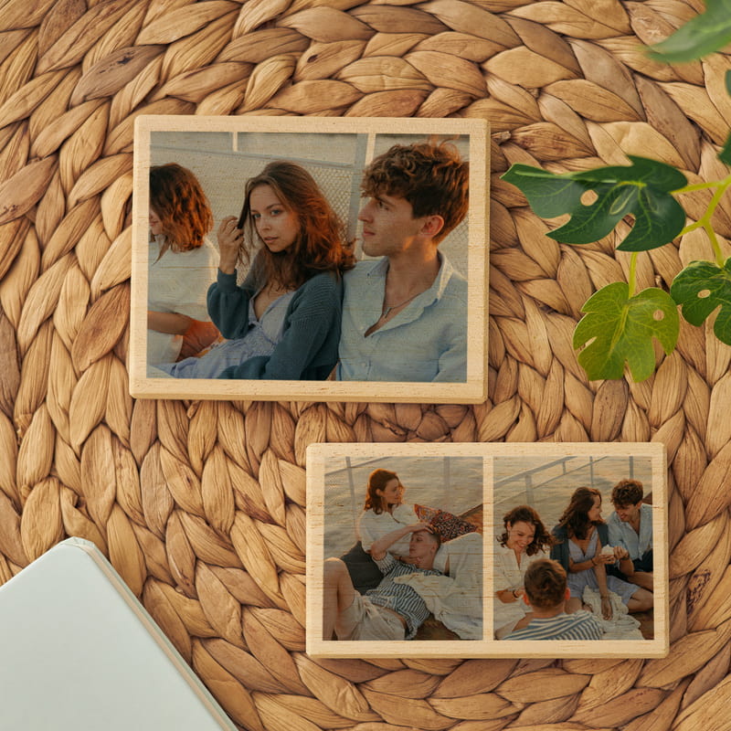 Fotoğraf Baskılı Masaüstü Mini Ahşap 2'li Foto Blok