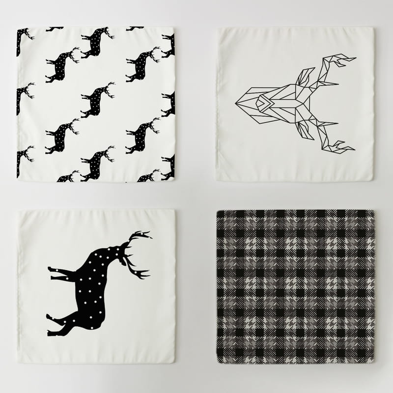 Geyik Tasarımlı Dekoratif Kırlent Kılıfı 4'lü