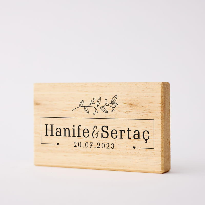 İsim Özel Fotoğraf Baskılı Masaüstü Mini Ahşap 2'li Foto Blok