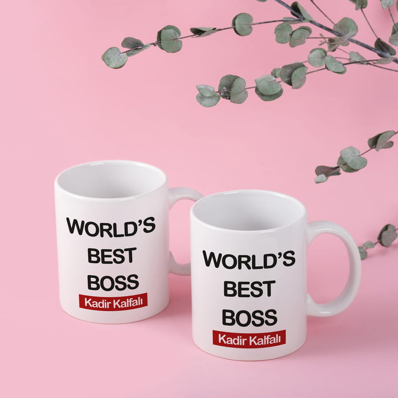 İsim Yazılı Dünya'nın En iyi Patronu Tasarımlı Çay Kahve Bardağı