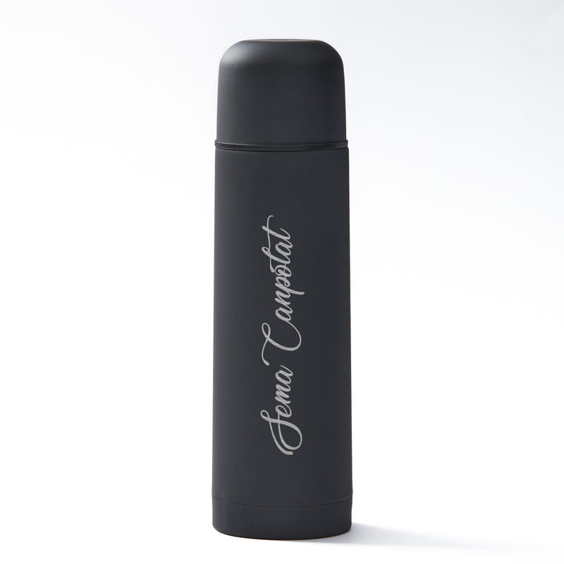 İsim Yazılı Kişiye Özel Siyah Mat Çelik Termos