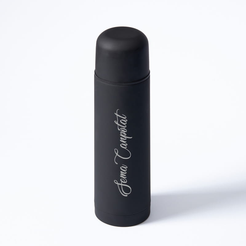 İsim Yazılı Kişiye Özel Siyah Mat Çelik Termos