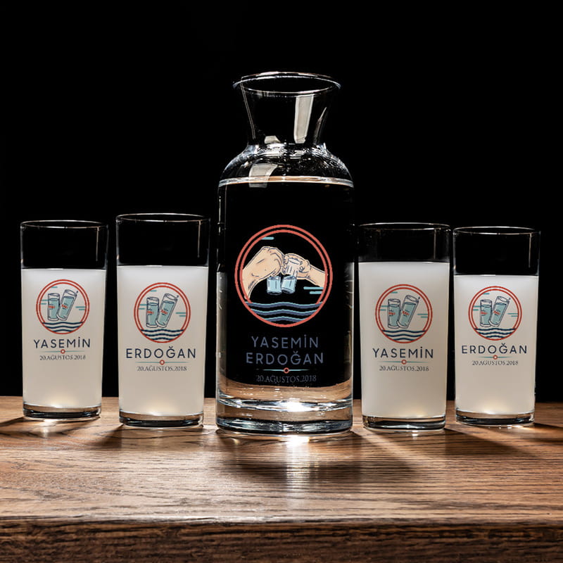 İsme Özel 4+1 Rakı Kadehi ve Karaf Seti