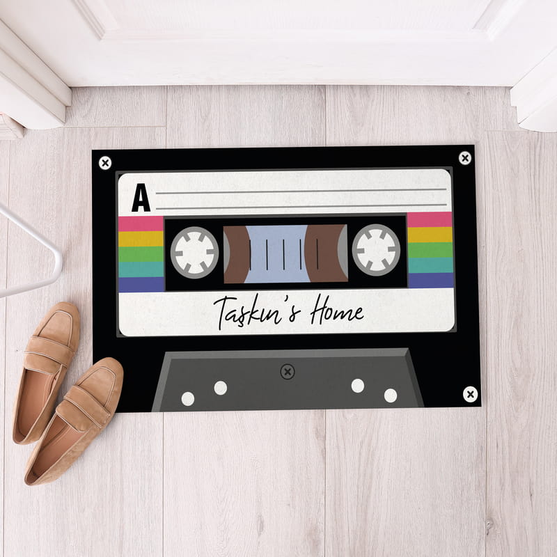 İsme Özel Retro Kaset Tasarımlı İsimli Kapı Paspası