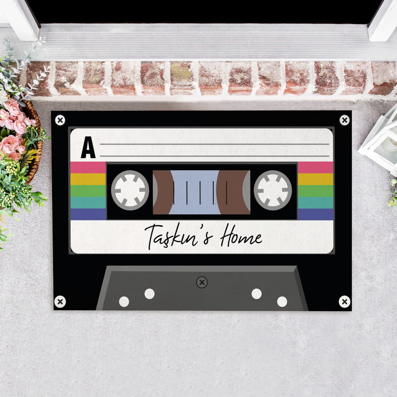 İsme Özel Retro Kaset Tasarımlı İsimli Kapı Paspası