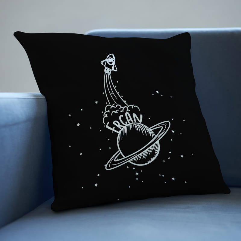 İsme Özel Uzay Tasarımlı Dekoratif Yastık