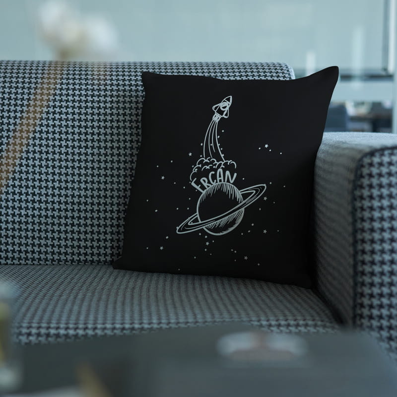 İsme Özel Uzay Tasarımlı Dekoratif Yastık