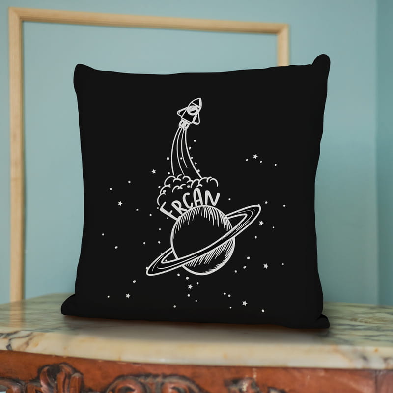 İsme Özel Uzay Tasarımlı Dekoratif Yastık