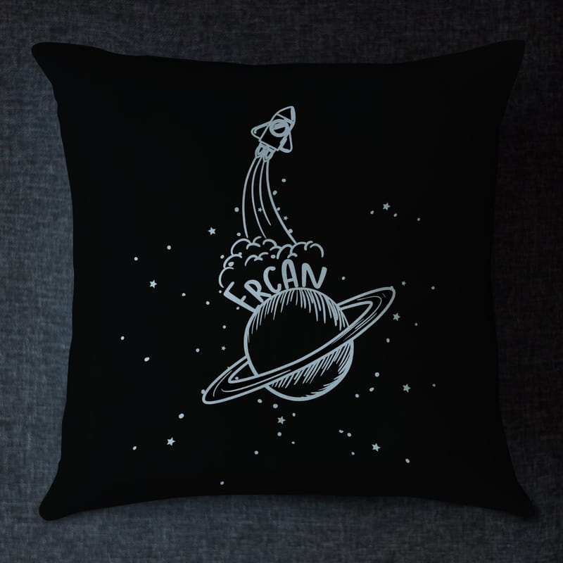 İsme Özel Uzay Tasarımlı Dekoratif Yastık