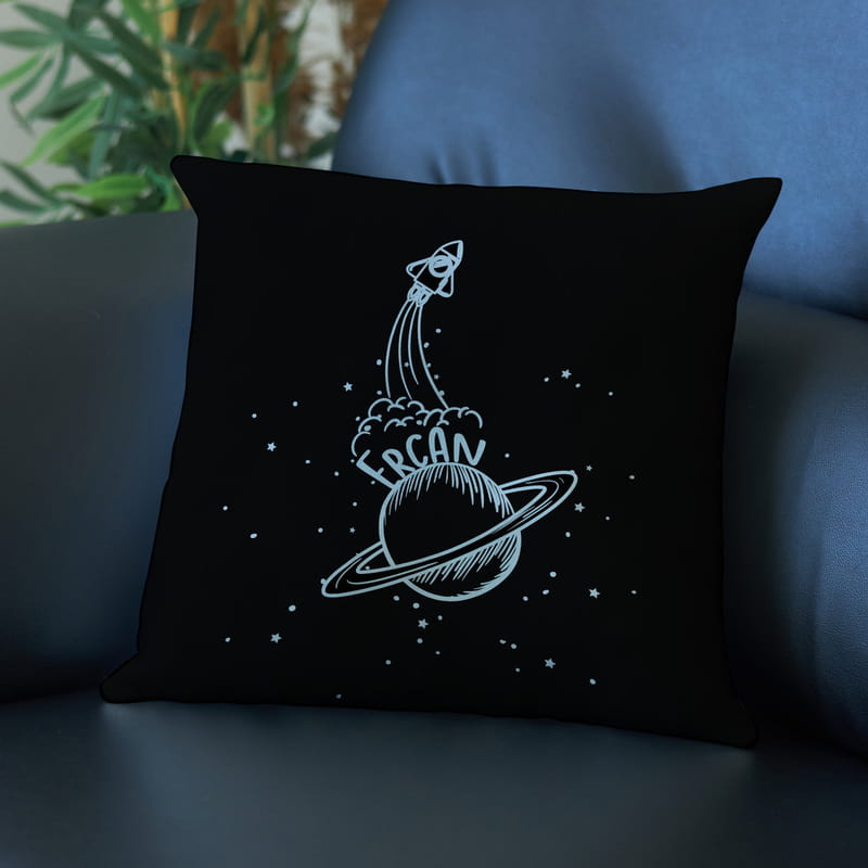İsme Özel Uzay Tasarımlı Dekoratif Yastık