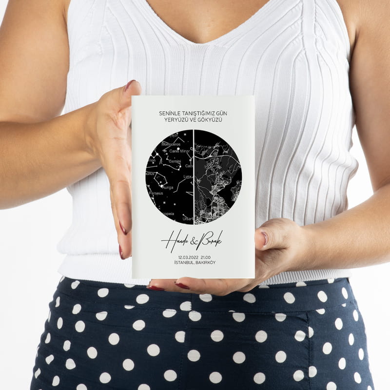 Kişiye Özel Gökyüzü ve Yeryüzü Harita Tasarımlı Akrilik Çerçeve