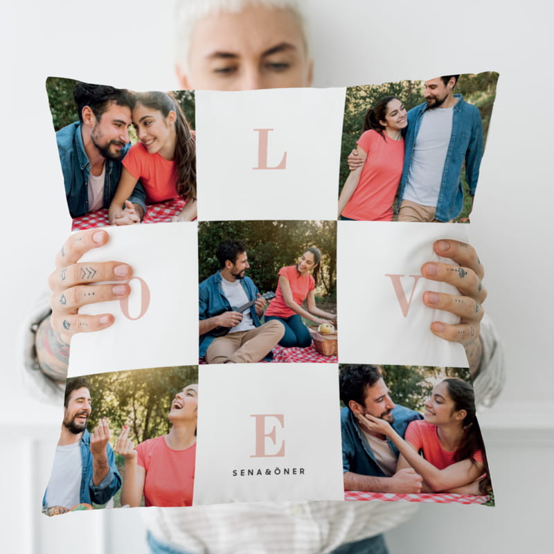 Love Tasarımlı İsim ve Fotoğraf Baskılı Dekoratif Kırlent Yastık