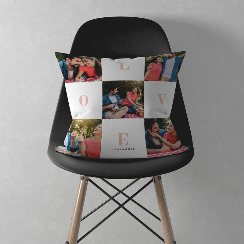 Love Tasarımlı İsim ve Fotoğraf Baskılı Dekoratif Kırlent Yastık