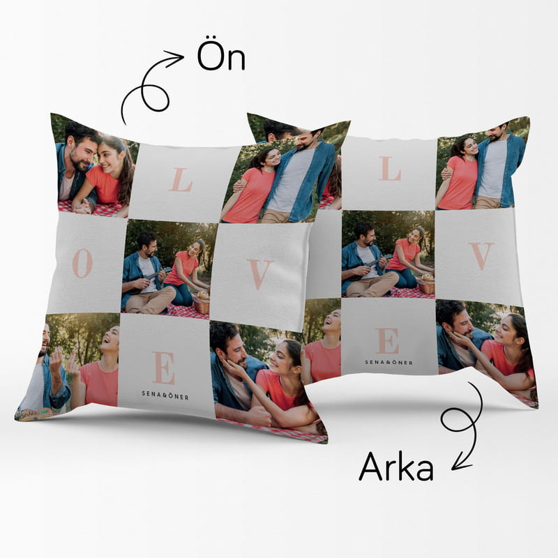 Love Tasarımlı İsim ve Fotoğraf Baskılı Dekoratif Kırlent Yastık
