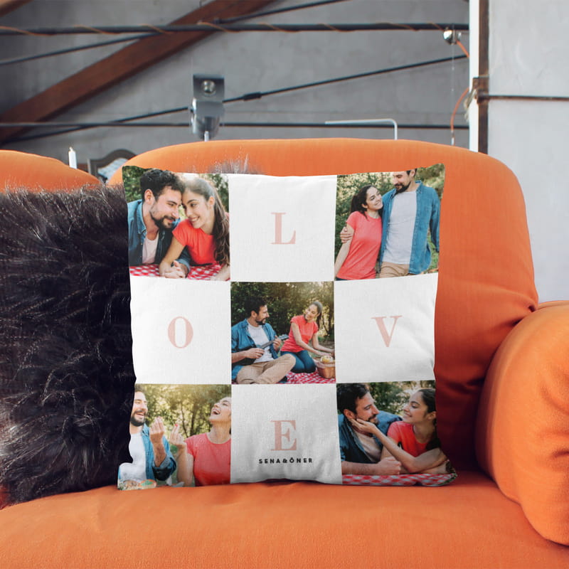 Love Tasarımlı İsim ve Fotoğraf Baskılı Dekoratif Kırlent Yastık