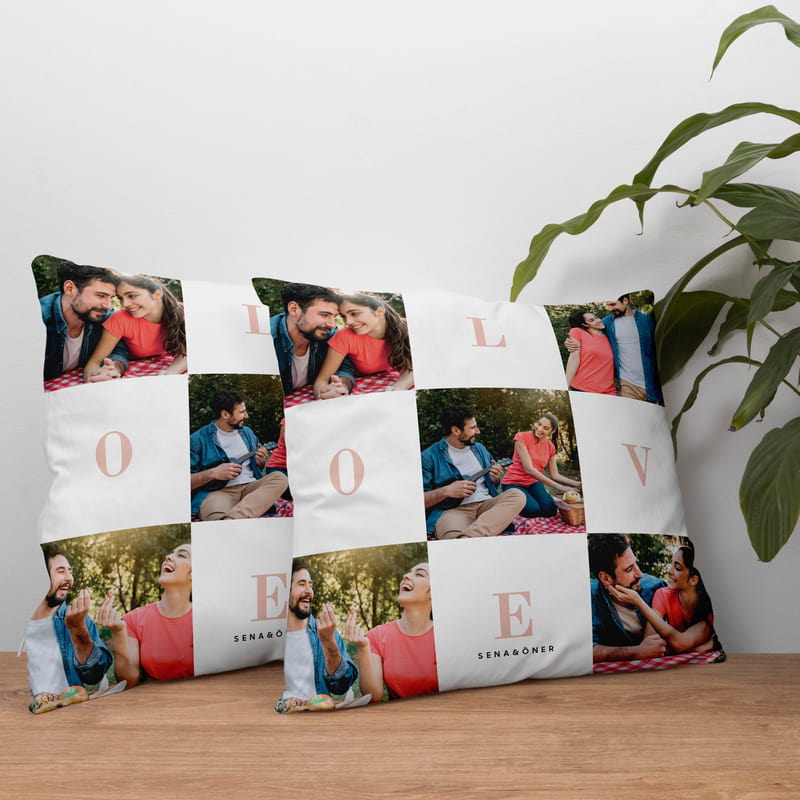 Love Tasarımlı İsim ve Fotoğraf Baskılı Dekoratif Kırlent Yastık