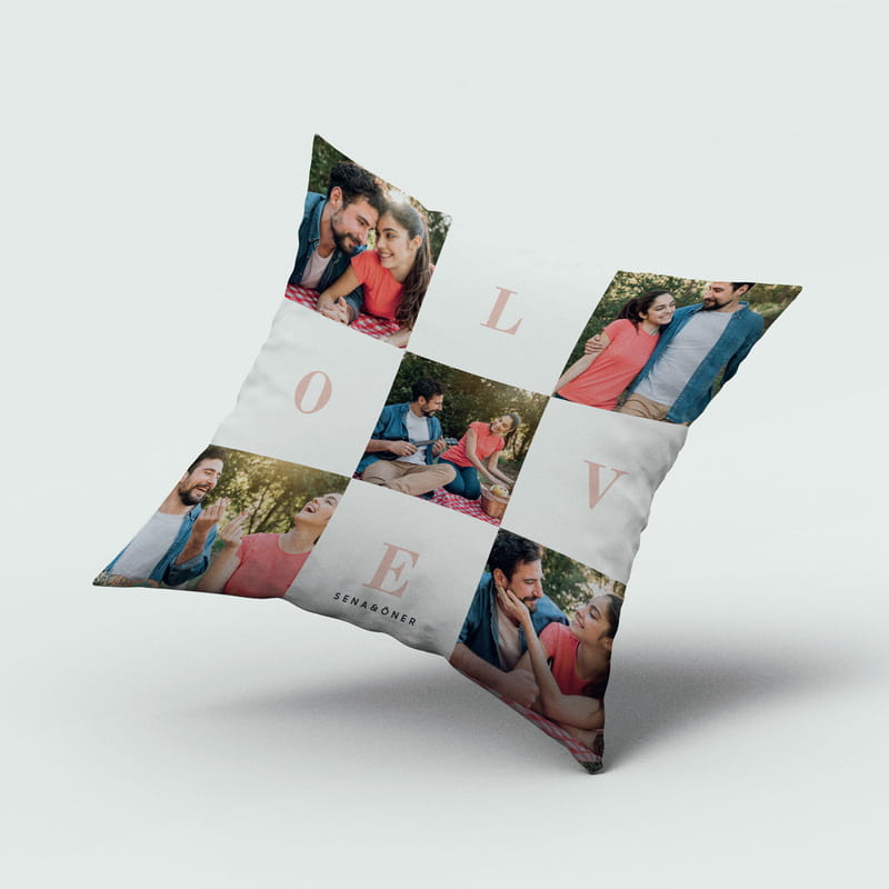 Love Tasarımlı İsim ve Fotoğraf Baskılı Dekoratif Kırlent Yastık