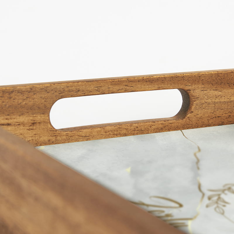 Mermer Desenli İsme Özel Ahşap Kahve Sunum Tepsisi