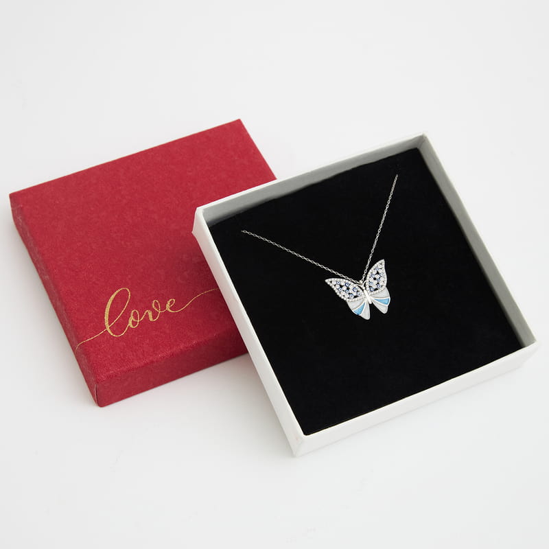 Nazar Boncuklu Gümüş Kelebek Kolye