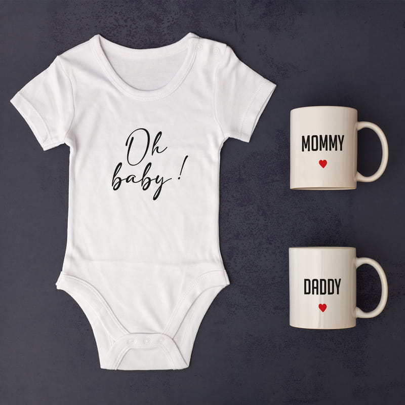 Oh Baby Tasarımlı Bebek Body 2li Kupa Bardak Hediye Kutusu