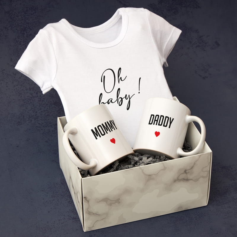 Oh Baby Tasarımlı Bebek Body 2li Kupa Bardak Hediye Kutusu