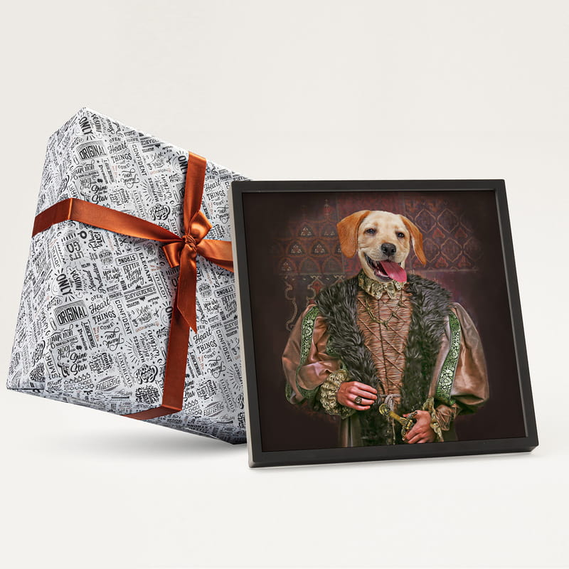 Orta Çağ Portre Temalı Evcil Hayvan Tasarımlı Dekoratif Yapışkan Çerçeve