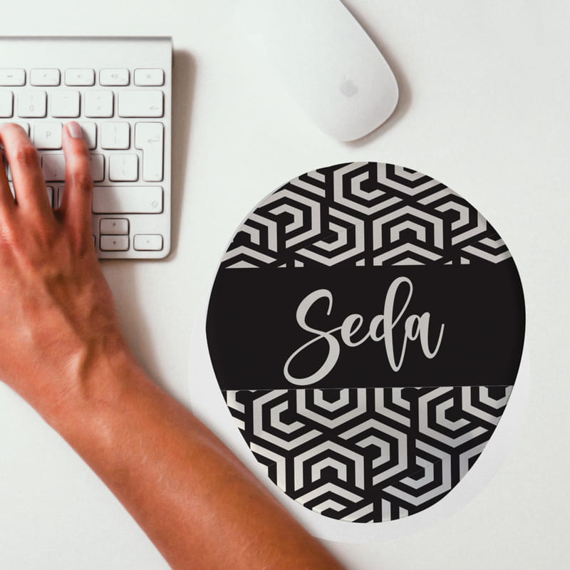 Oval Bilek Destekli İsim Yazılı Fare Altlığı Mousepad
